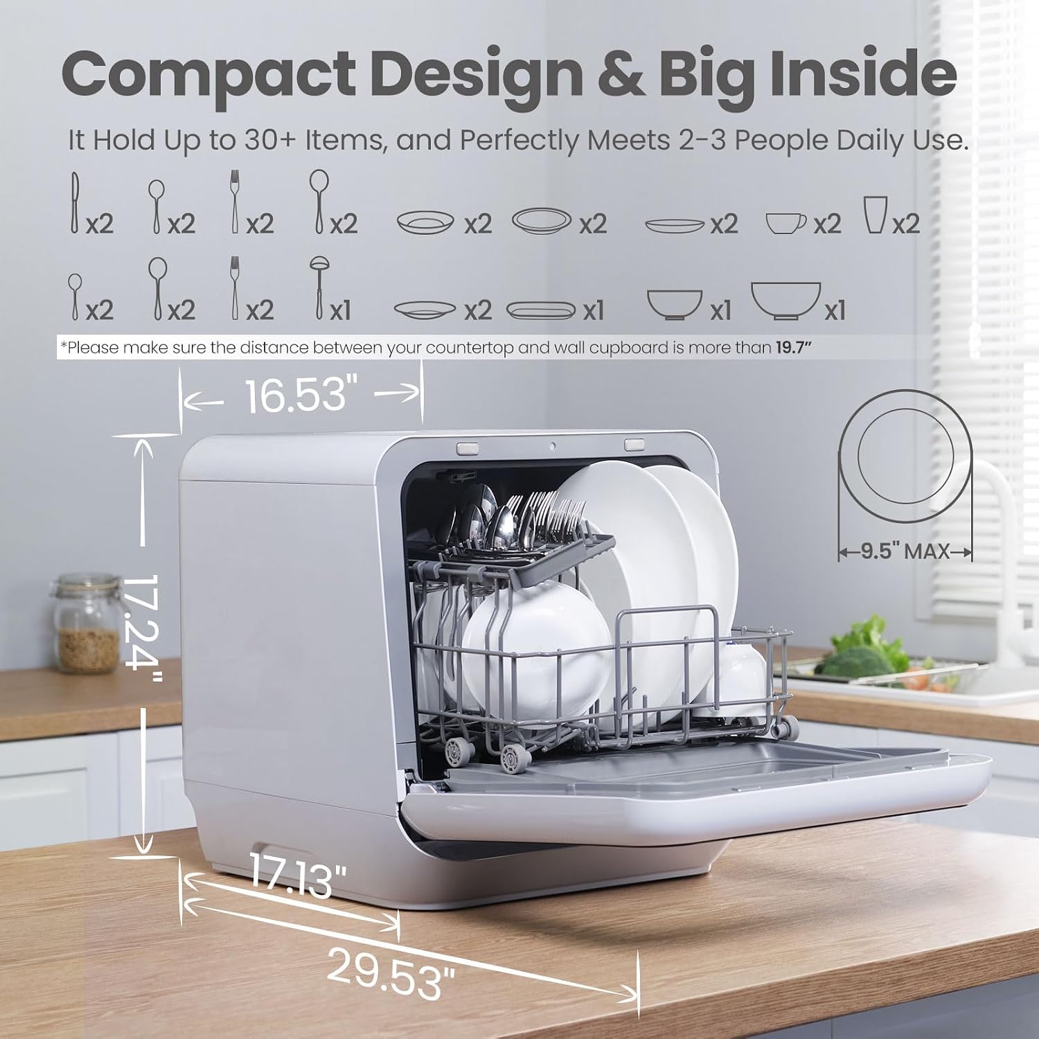 Detalle de COMFEE' CDC17P0AWB Countertop Dishwasher, 1.32-Gallon Tank, 6 Programs