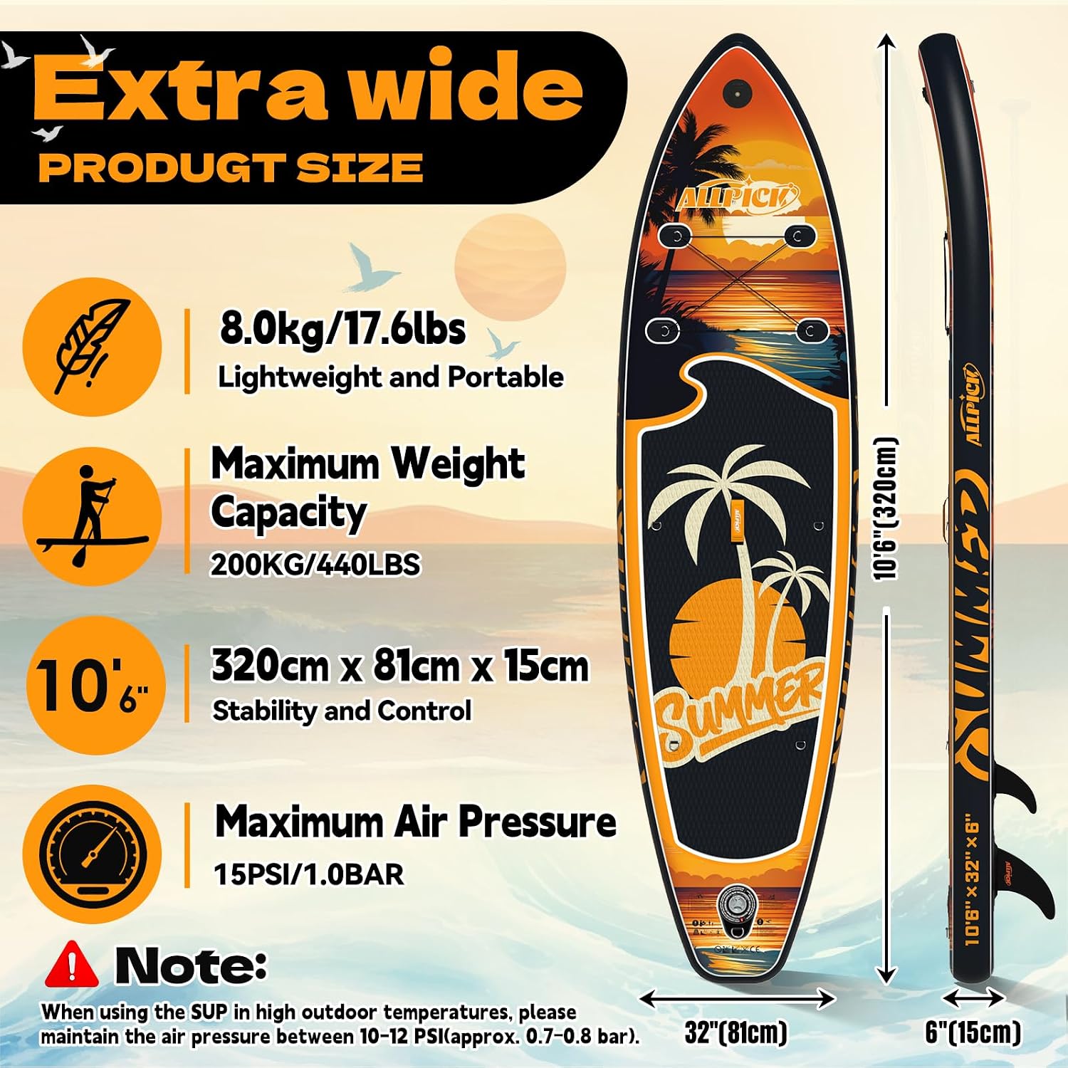 Detalle de ALLPICK Premium SUP Board Set: Aufblasbares Stand Up Paddleboard-Set mit Kamerahalterung und Zubehör