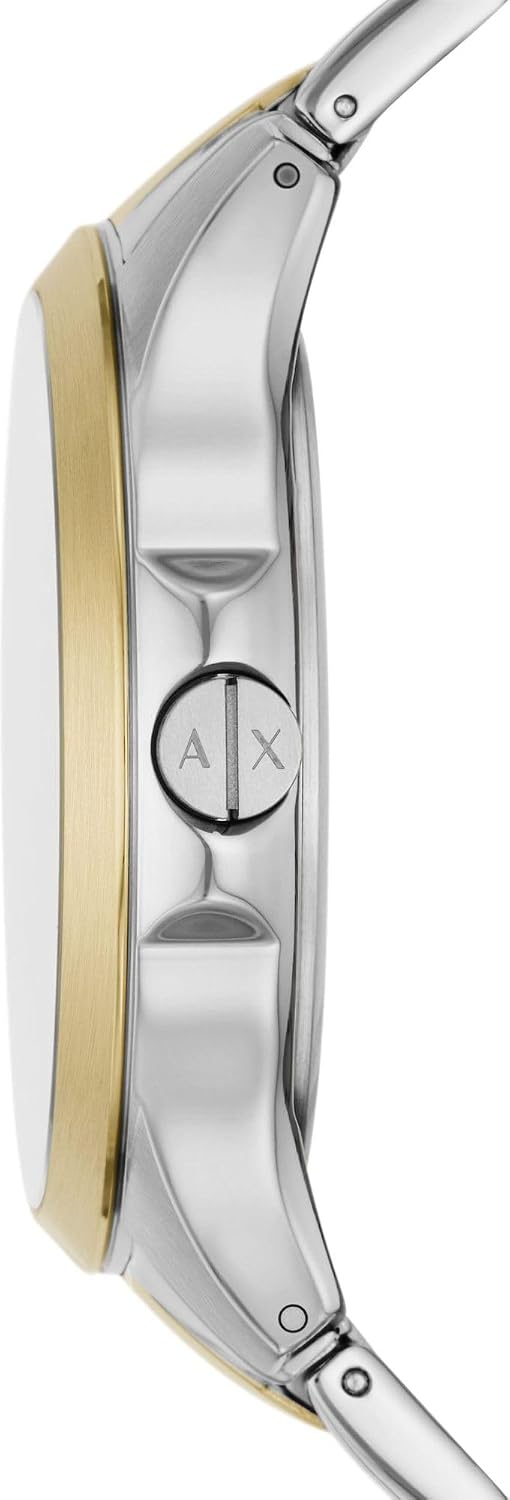Detalle de Armani Exchange Montre pour Hommes – Mouvement Date à Trois Aiguilles, Ø46 mm, Bracelet acier inoxydable bicolore
