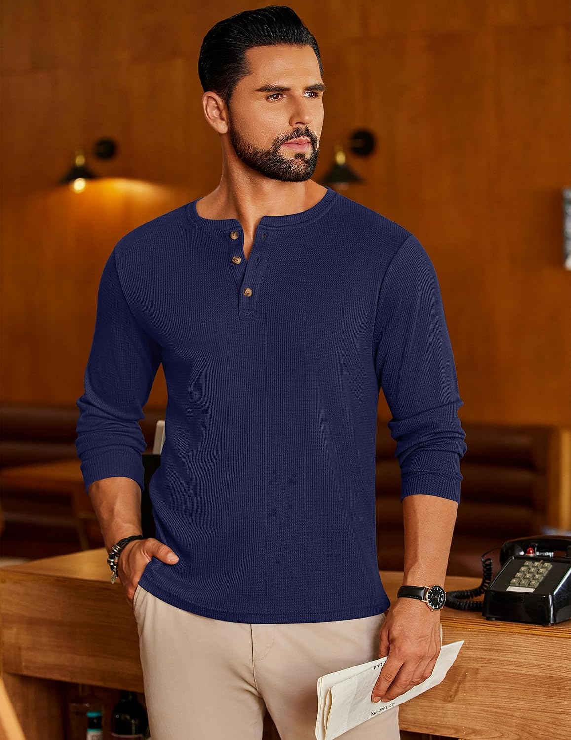 Thumbnail 1 de Ekouaer Men's Henley Shirt, 100% Polyester