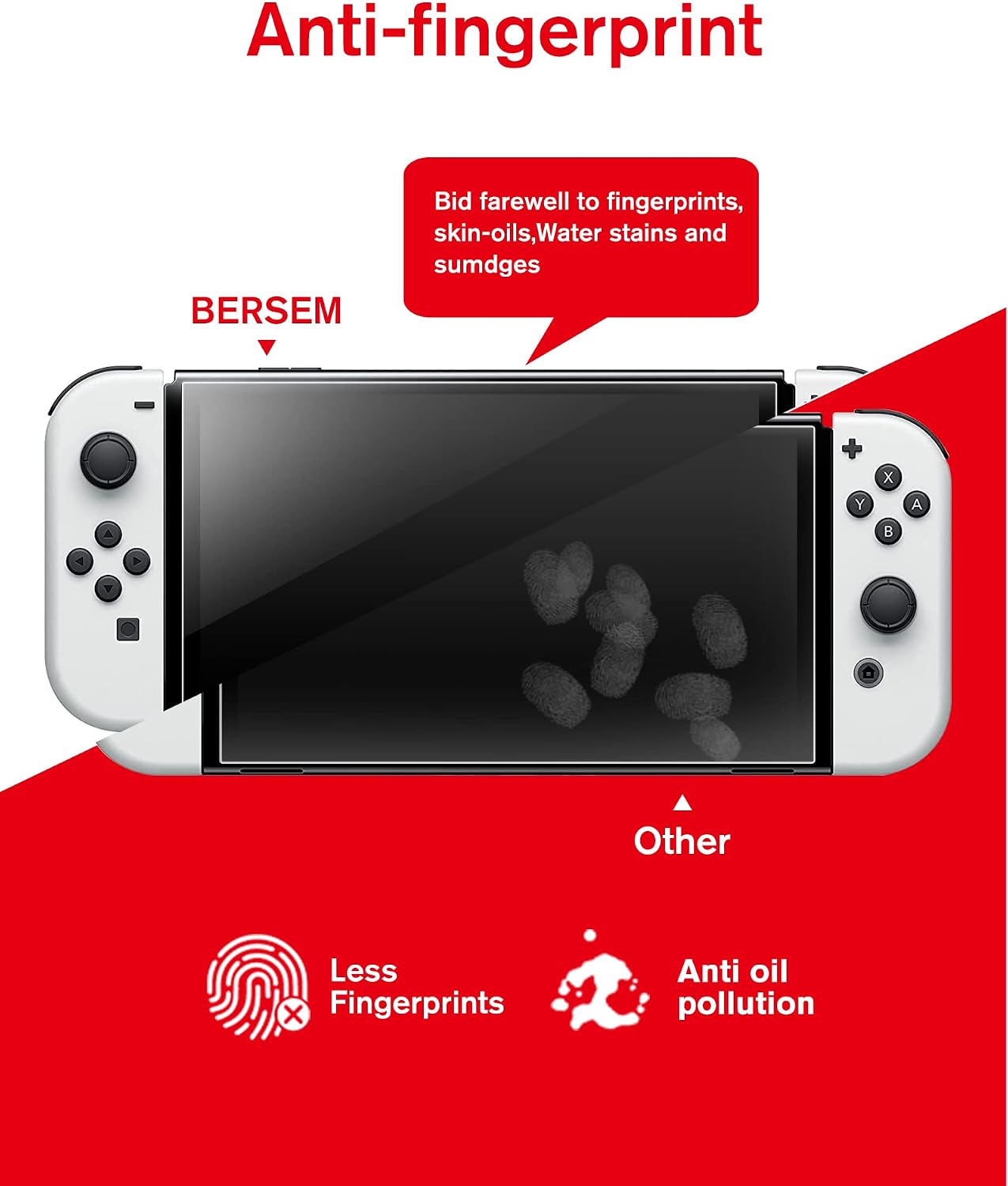 Detalle de Lot de 2 protections d’écran en verre trempé BERSEM pour Nintendo Switch OLED 7 pouces (2021) – kit d’alignement automatique, dureté 9H