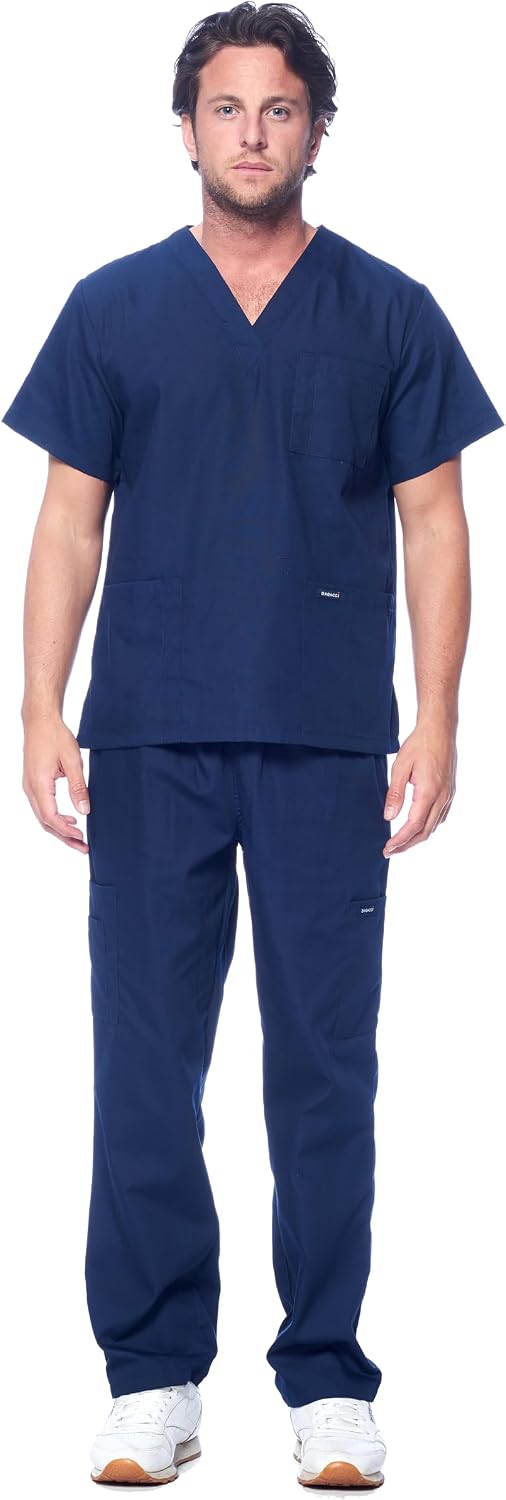 Detalle de Dagacci Medical Uniform Men's V-Neck Cargo Scrub Set, Cotton Blend, 8 Pockets