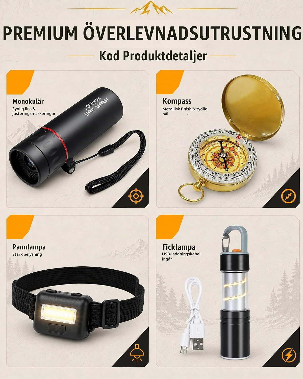 Detalle 2 de RONSTONE Adventskalender 2026 med 24 friluftstillbehör och pannlampa