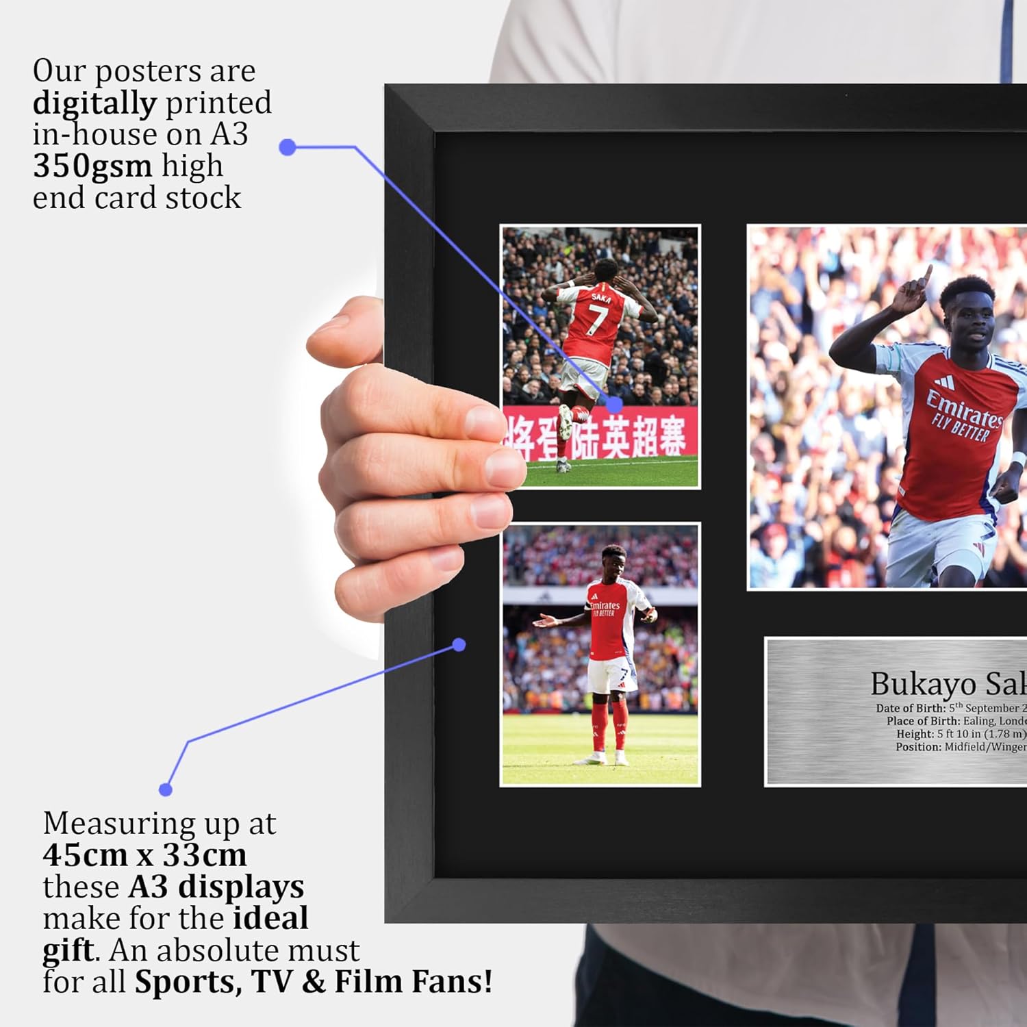 Thumbnail 2 de HWC Trading Bukayo Saka Arsenal A3 framed signed autograph photograph display