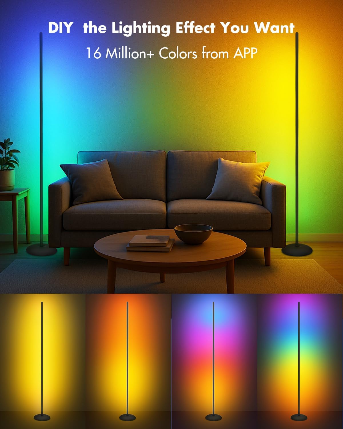 Detalle de Vexinat HC601 Smart RGB Corner Floor Lamp, 16 Million Colors, 213 Scenes
