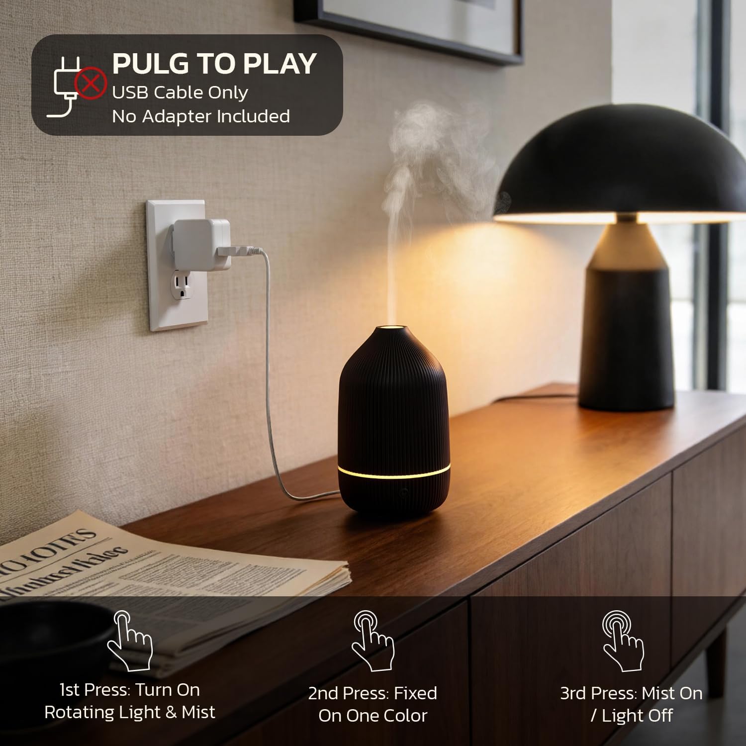 Detalle de SALUBRITO Aroma Diffuser Schwarz – Ultraschall-Diffusor 100 ml