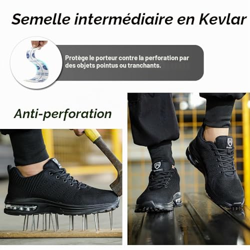 Detalle 2 de Bawalon Chaussures de sécurité respirantes - Embout acier, noire, taille 36-46, EU 39