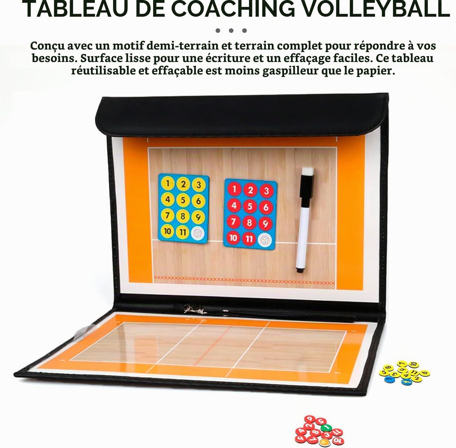 Detalle de CREADY tactisch volleybalbord 53 x 31 cm met magneet en pen