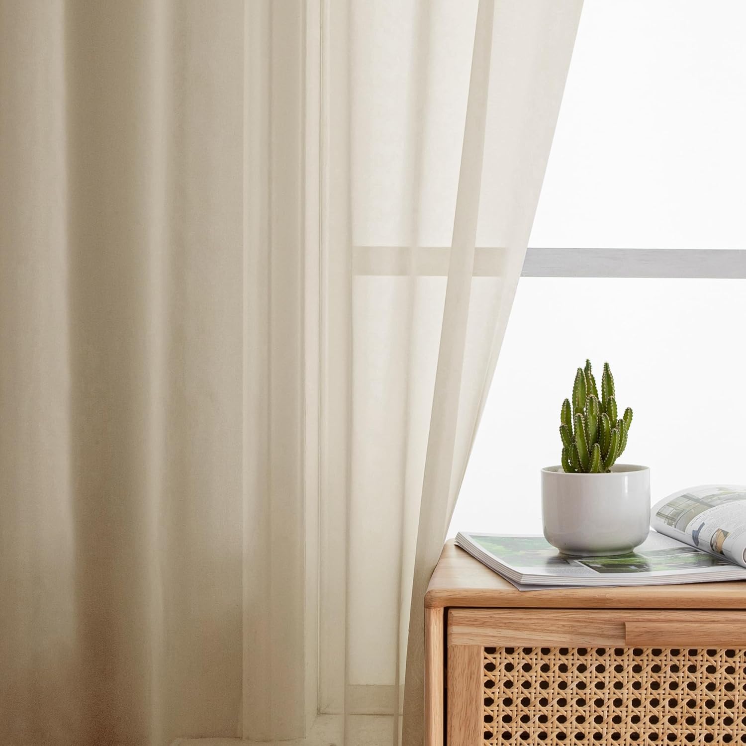 Thumbnail 6 de Simplebrand Taupe Sheer Curtains – 2 Panels, 150 cm W x 183 cm L, Light Filtering Voile Curtains for Living Room
