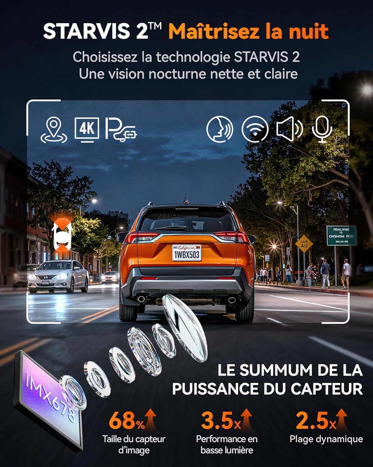 Thumbnail 3 de WOLFBOX Caméra embarquée X5 Duo 4K + 2,5K double voie avec anti-tremblement et GPS