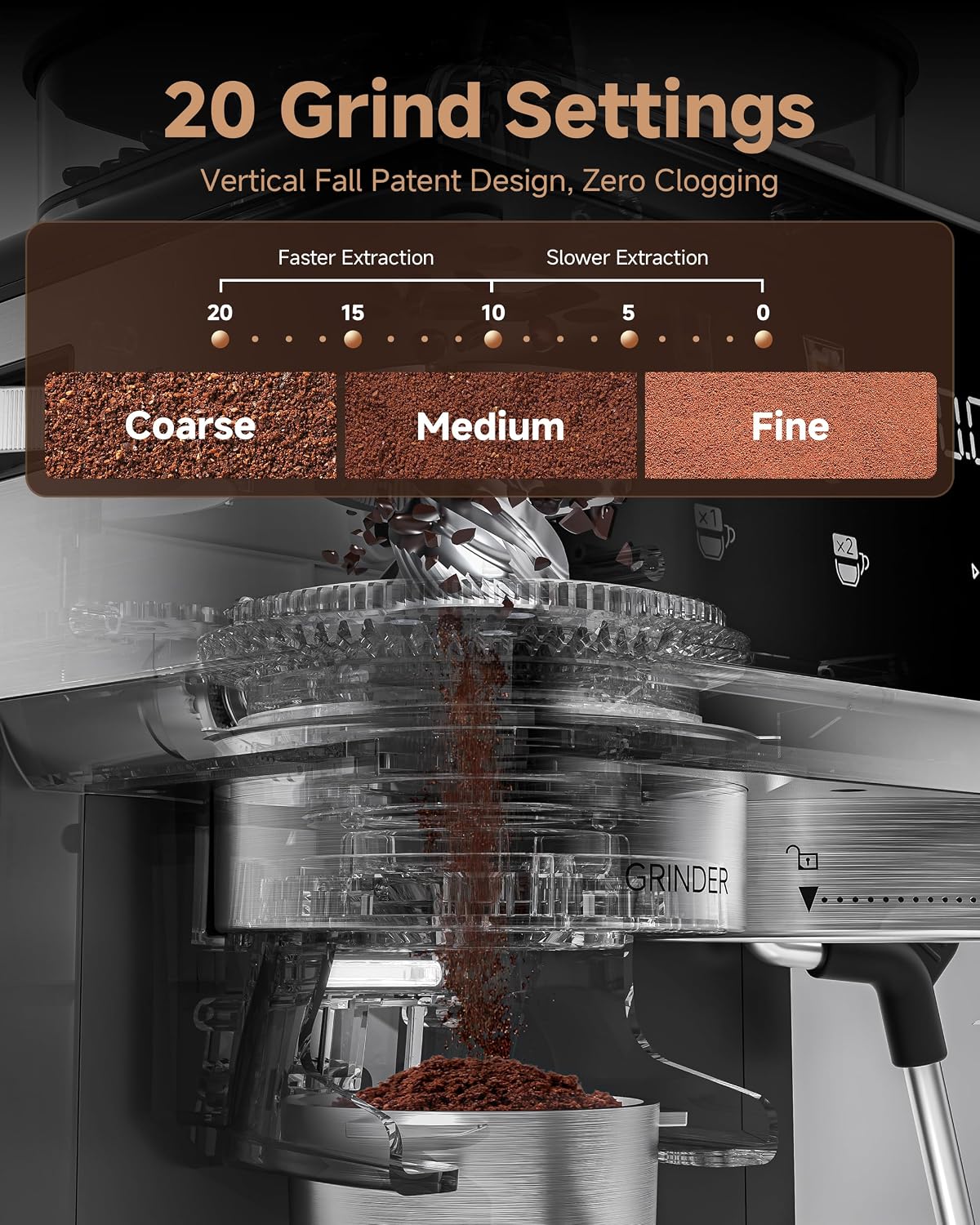 Detalle de AMZCHEF Bean to Cup Coffee Machine, 20 bar