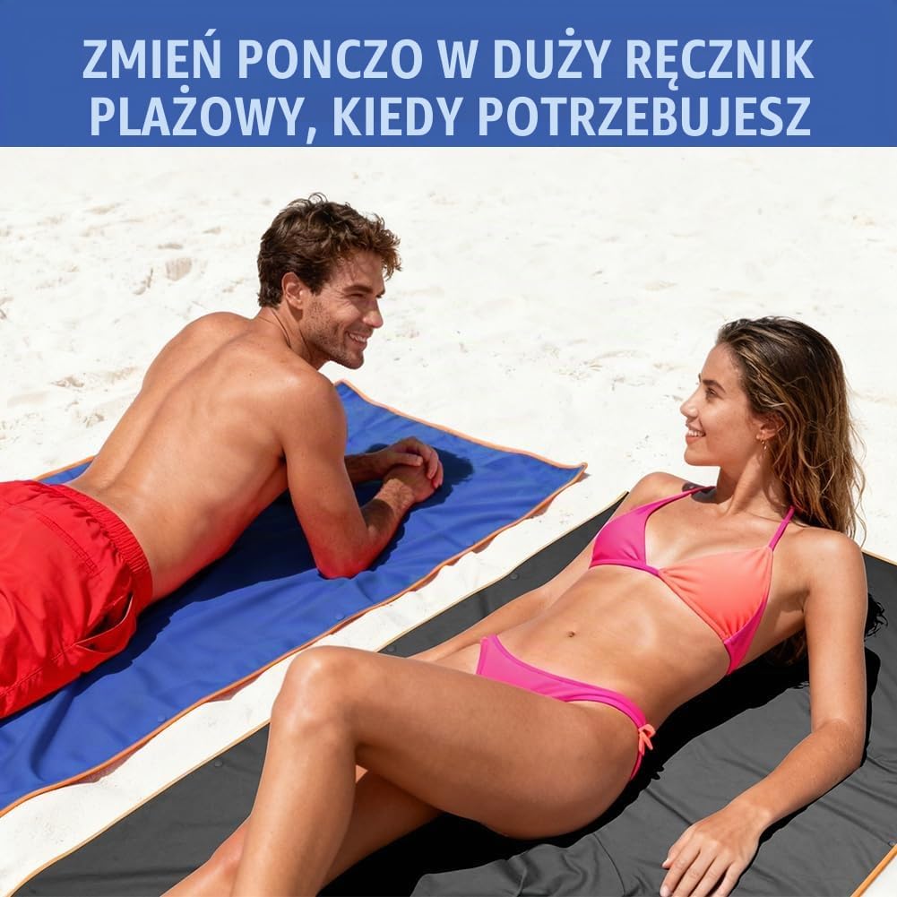 Detalle 1 de AUYAO 5297249 ponczo ręcznikowe z kapturem, mikrofibra 107 × 80 cm