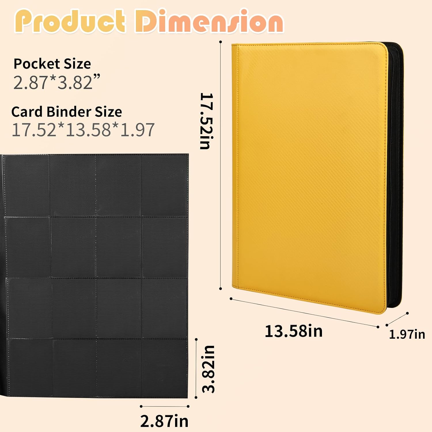 Thumbnail 5 de Premium 1000+ Pockets Trading Card Binder: 16-Pocket Ringless Side-Loading Album (Yellow)