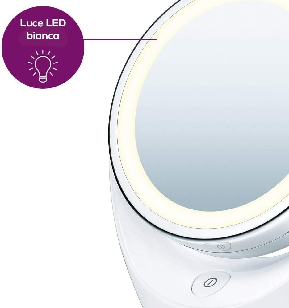 Detalle de Beurer BS 49 Specchio Cosmetico Illuminato: luci LED, 2 superfici, ingrandimento 5X