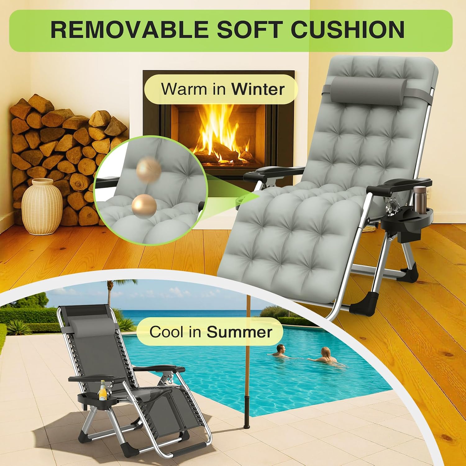 Detalle de Suteck BZ-1555-214-331 Zero Gravity Chair with Removable Cushion