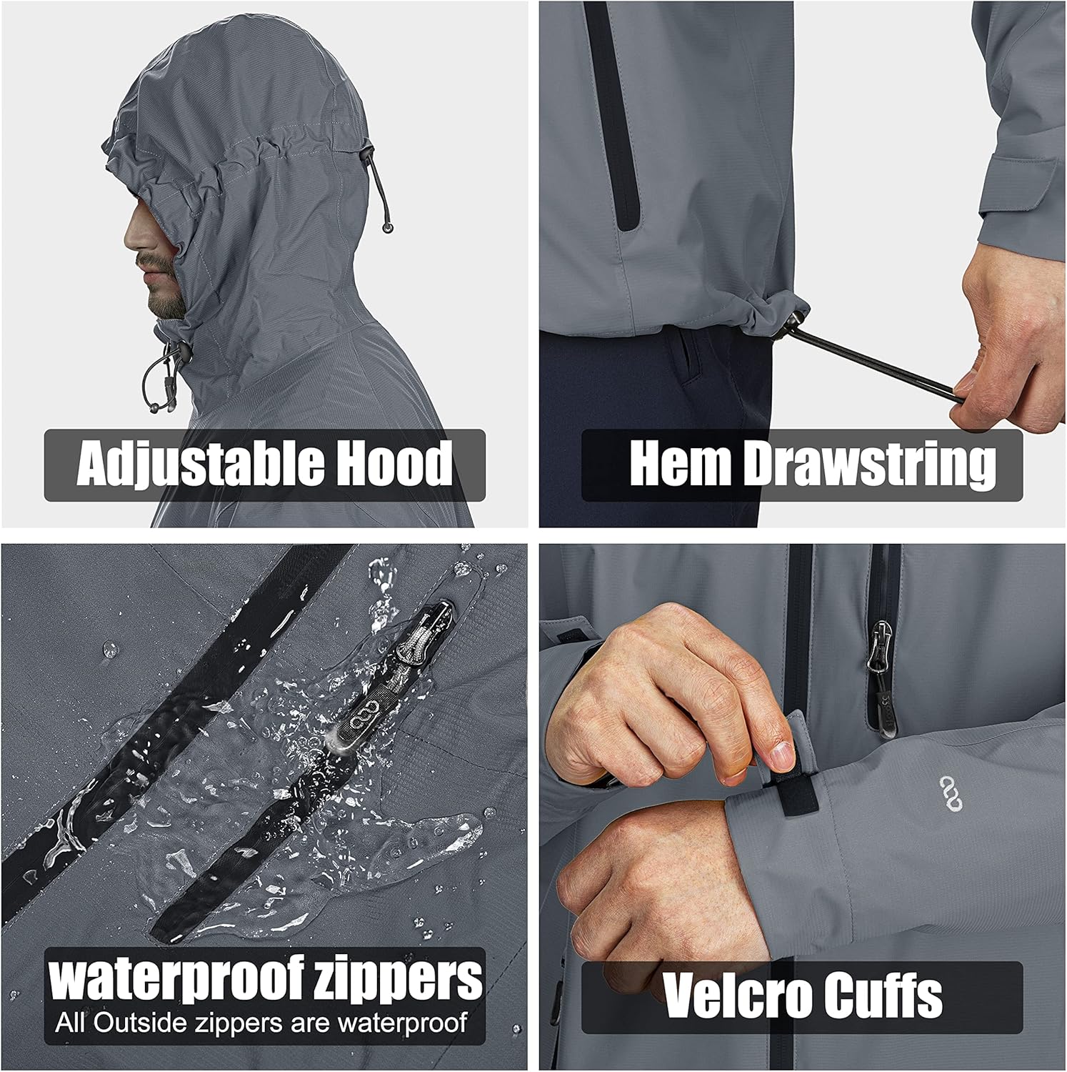 Detalle de 33,000ft Men's Outdoor Waterproof Jacket – Packable, Lightweight Raincoat for Cycling, Camping and More