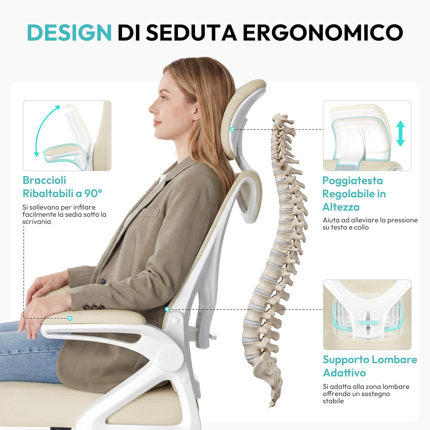 Thumbnail 3 de Yaheetech Sedia Ufficio Ergonomica con Poggiatesta Regolabile e Schienale Alto – Comforte Personalizzato per Lavoro Prolungato