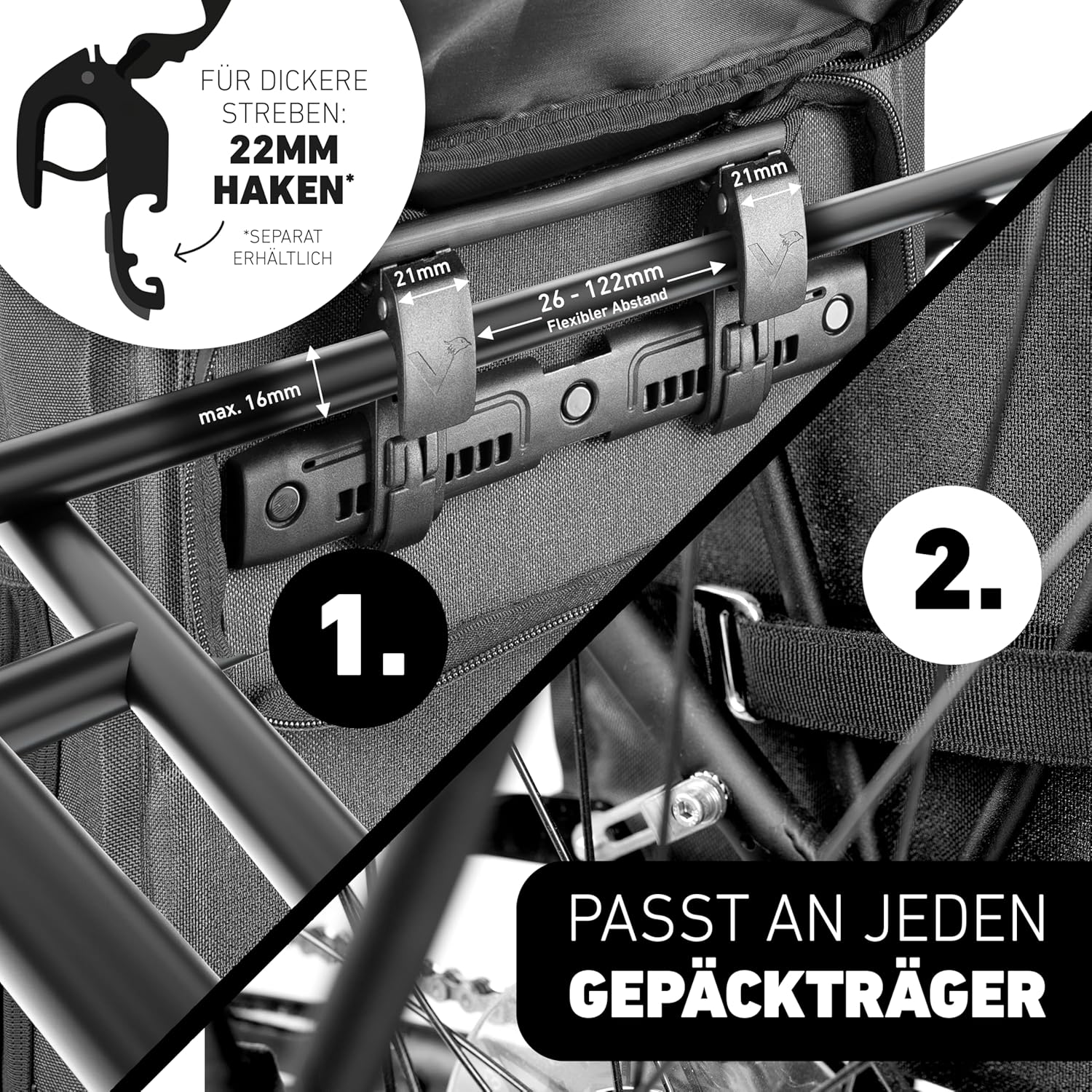 Thumbnail 6 de Valkental 3in1 Fahrradtasche – Bis 25L, wasserdicht, reflektierend, abschließbar, mit Laptopfach