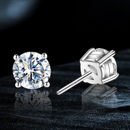 Thumbnail 6 de Kosuwo Moissanite Stud Earrings 2.0CT in 18K White Gold Plating on S925 Silver — DF Color, VVS1, 1.0ct Each (Men & Women)