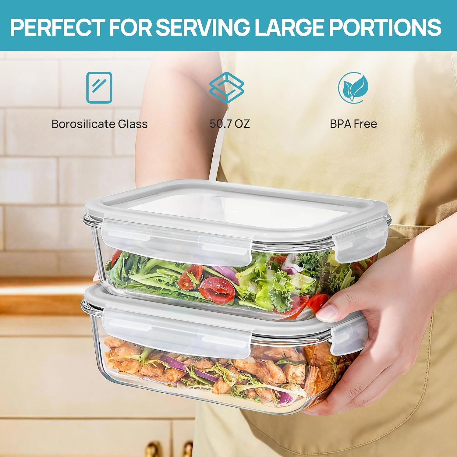 Detalle de Vtopmart Glass Food Storage Containers, 1500 mL