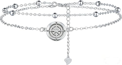 Detalle de Gkmamrg Kompass Fußkettchen aus 925 Sterling Silber – Symbol für Führung & Abenteuer