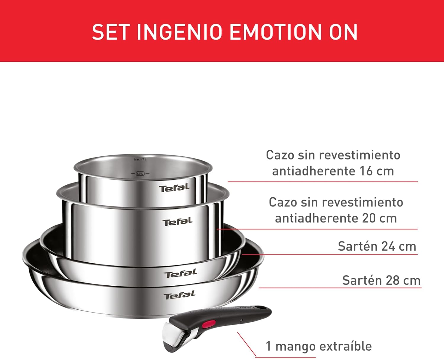 Detalle 2 de Tefal Ingenio Emotion juego 24/28 cm con mango extraíble
