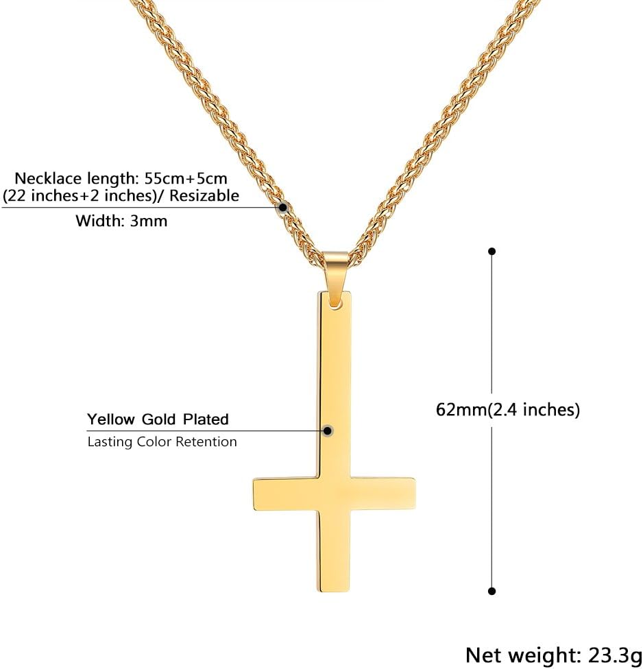 Thumbnail 4 de PROSTEEL Collier homme 55 cm avec pendentif croix inversée en acier inox 316L et plaqué or
