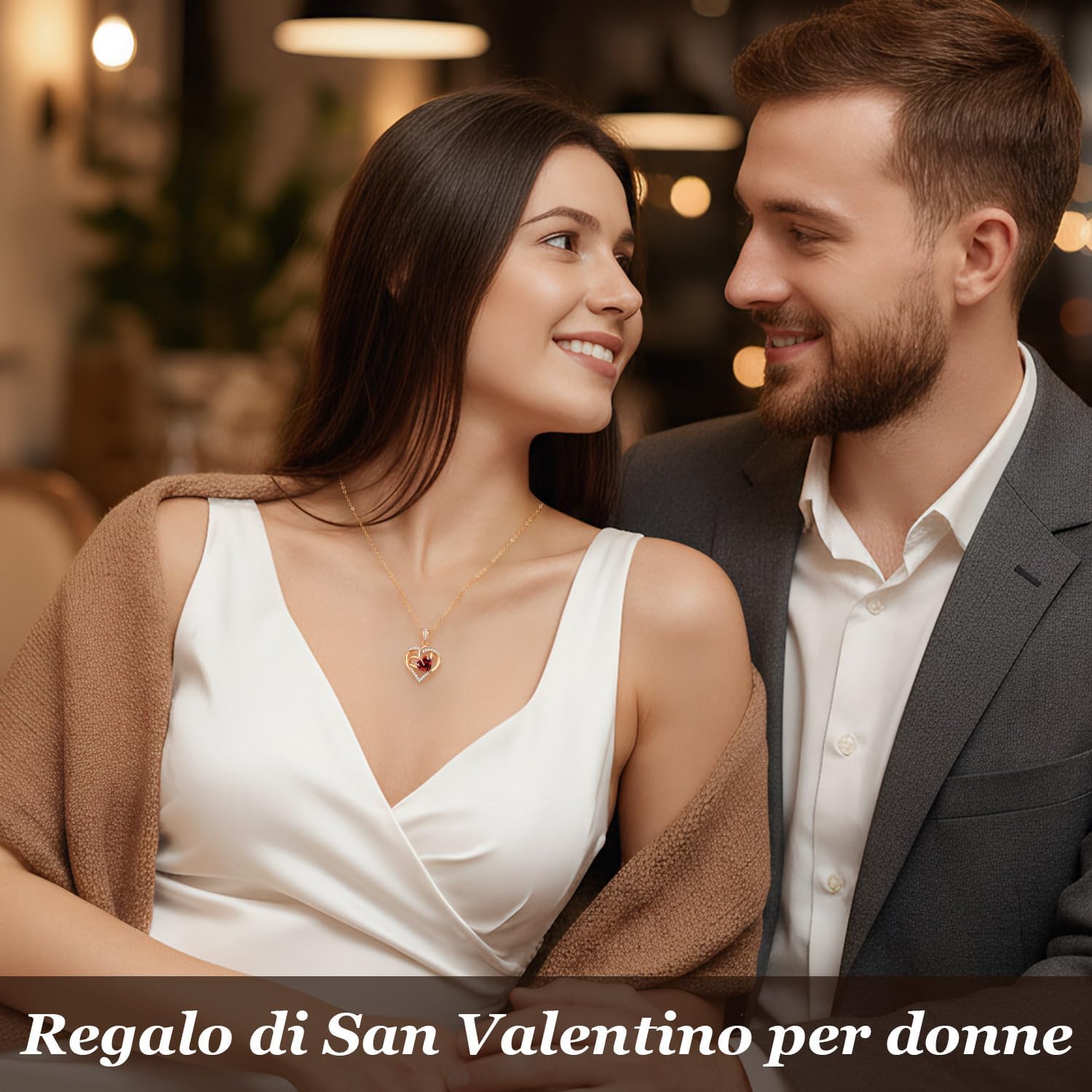 Detalle de Collana Donna Cuore Regalo Gioielli con Pietra di Nascita – Argento 925, Zirconi 5A