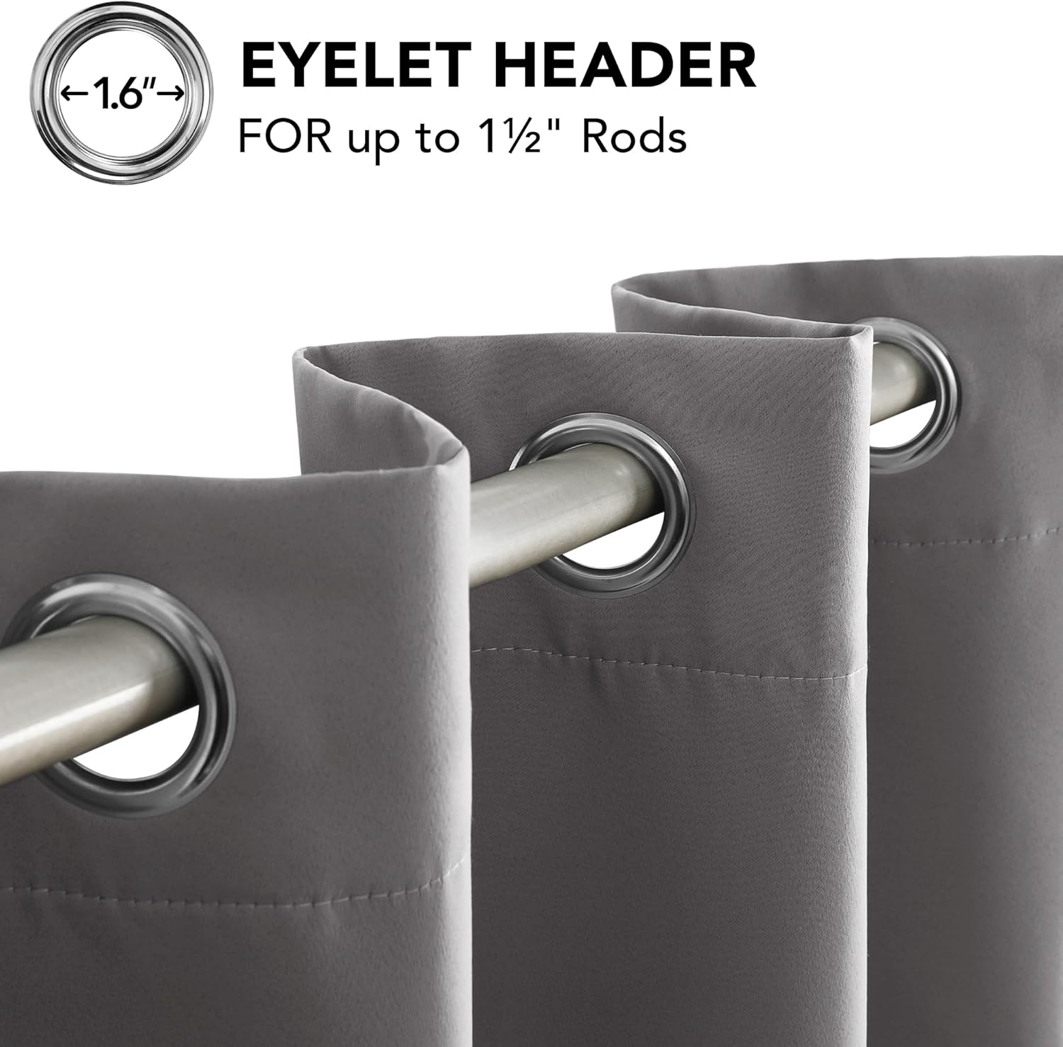 Thumbnail 6 de Deconovo Grey Blackout Curtains (46 x 54 inch) Eyelet Thermal Insulated – 2 Panels