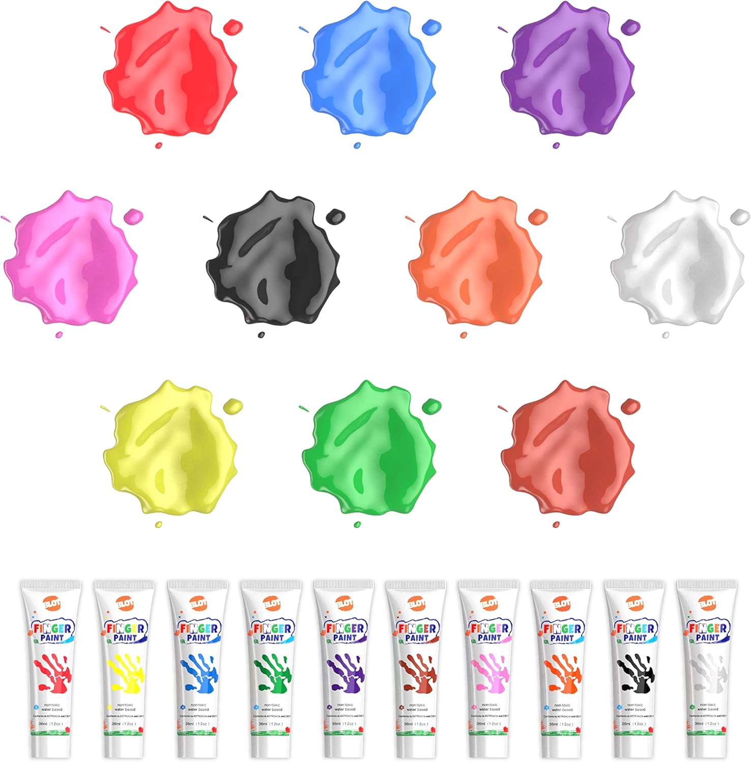 Thumbnail 1 de BLOT Peinture au Doigt Lavable pour Enfants – Kit 10 Couleurs (36 ml/tube)