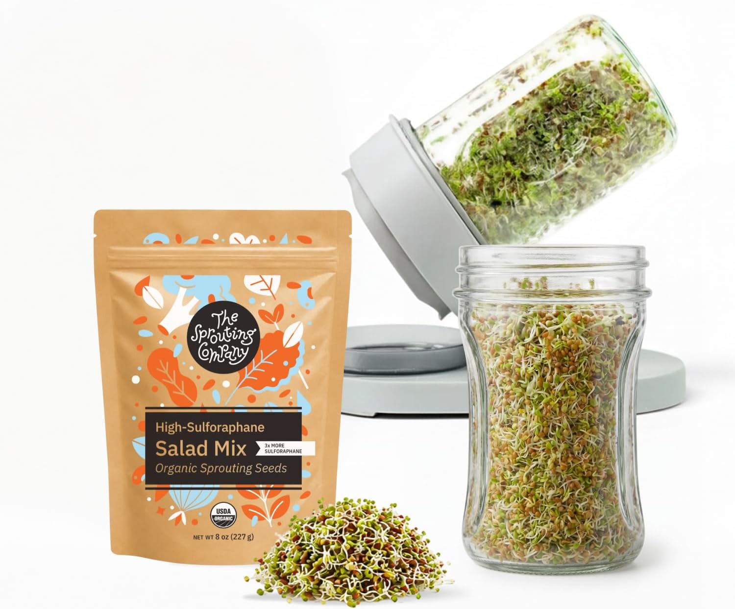 Detalle de The Sprouting Company Jar Sprouting Kit with 8 oz Organic Salad Mix Seeds