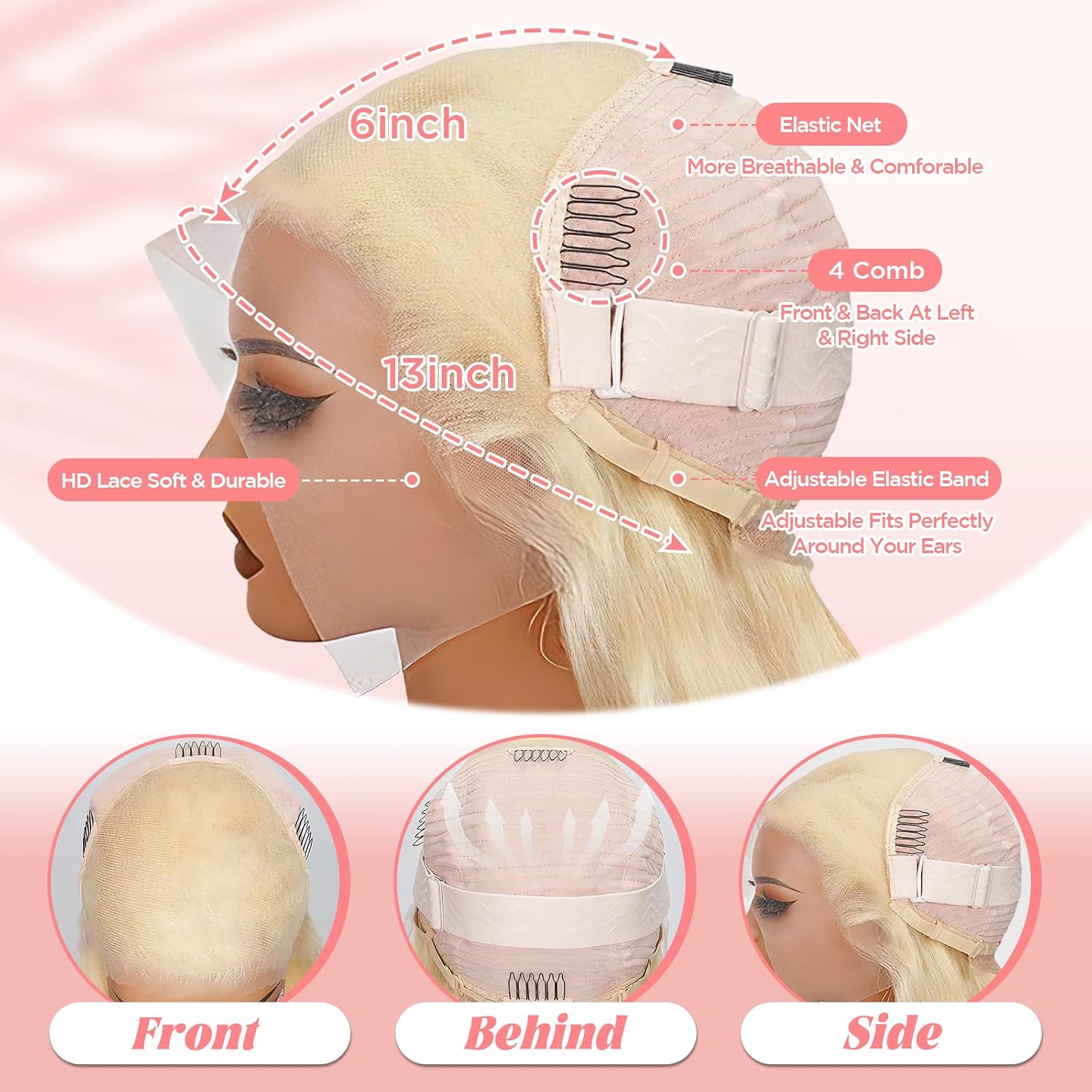Detalle de VERAVER 30 Inch 613 Lace Front Wig with 13x6 HD Swiss Lace, Body Wave, 200% Density, Pre Plucked (Human Hair)