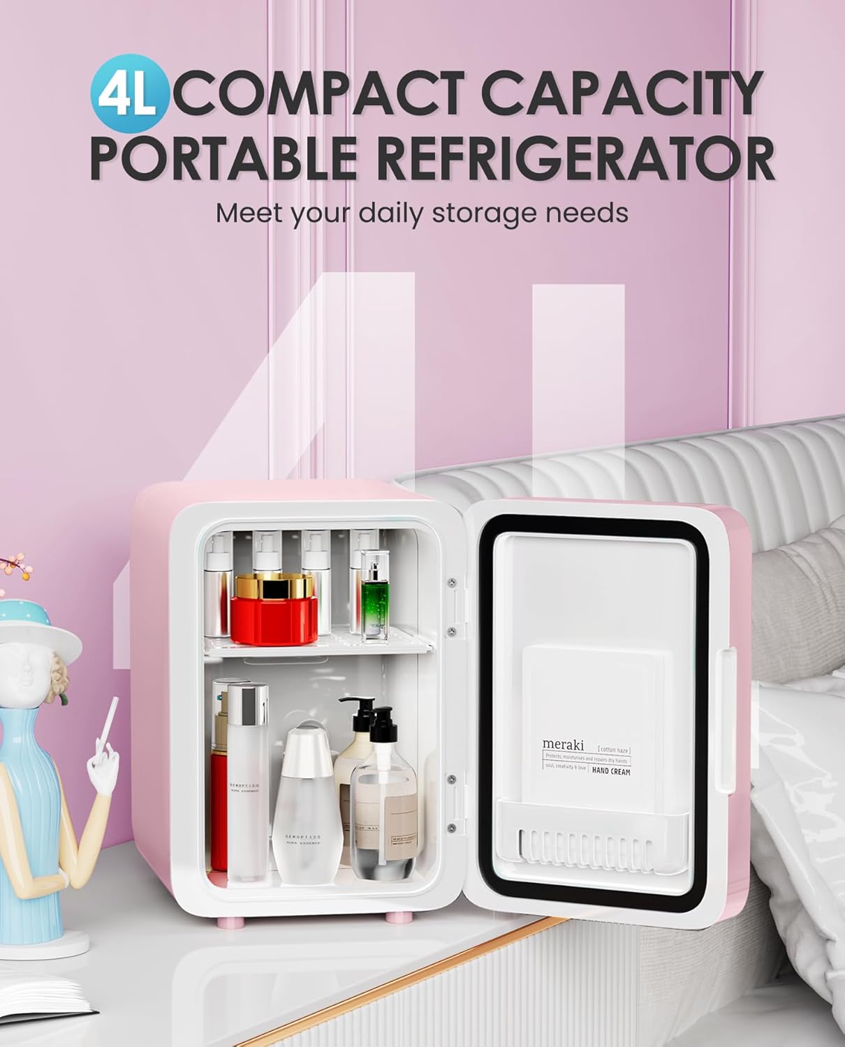 Thumbnail 3 de CUTIEWORLD Skincare Fridge with Dimmable LED Mirror (4L) in Pink