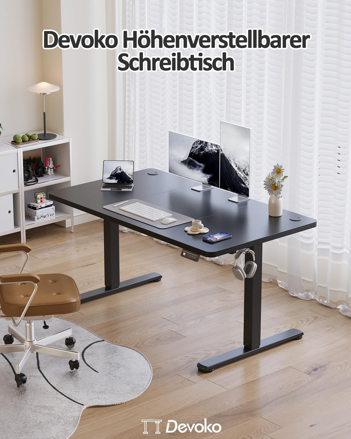 Detalle 2 de Devoko Höhenverstellbarer Schreibtisch 140 x 60cm