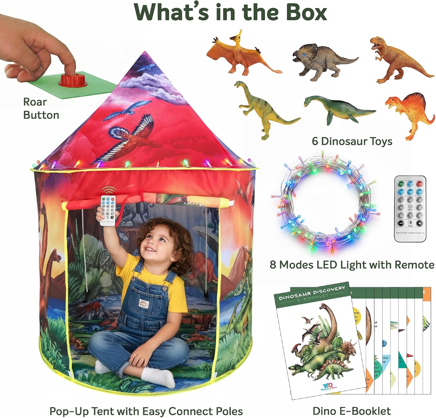 Detalle de Kids dinosaur tent with 6 roar sounds