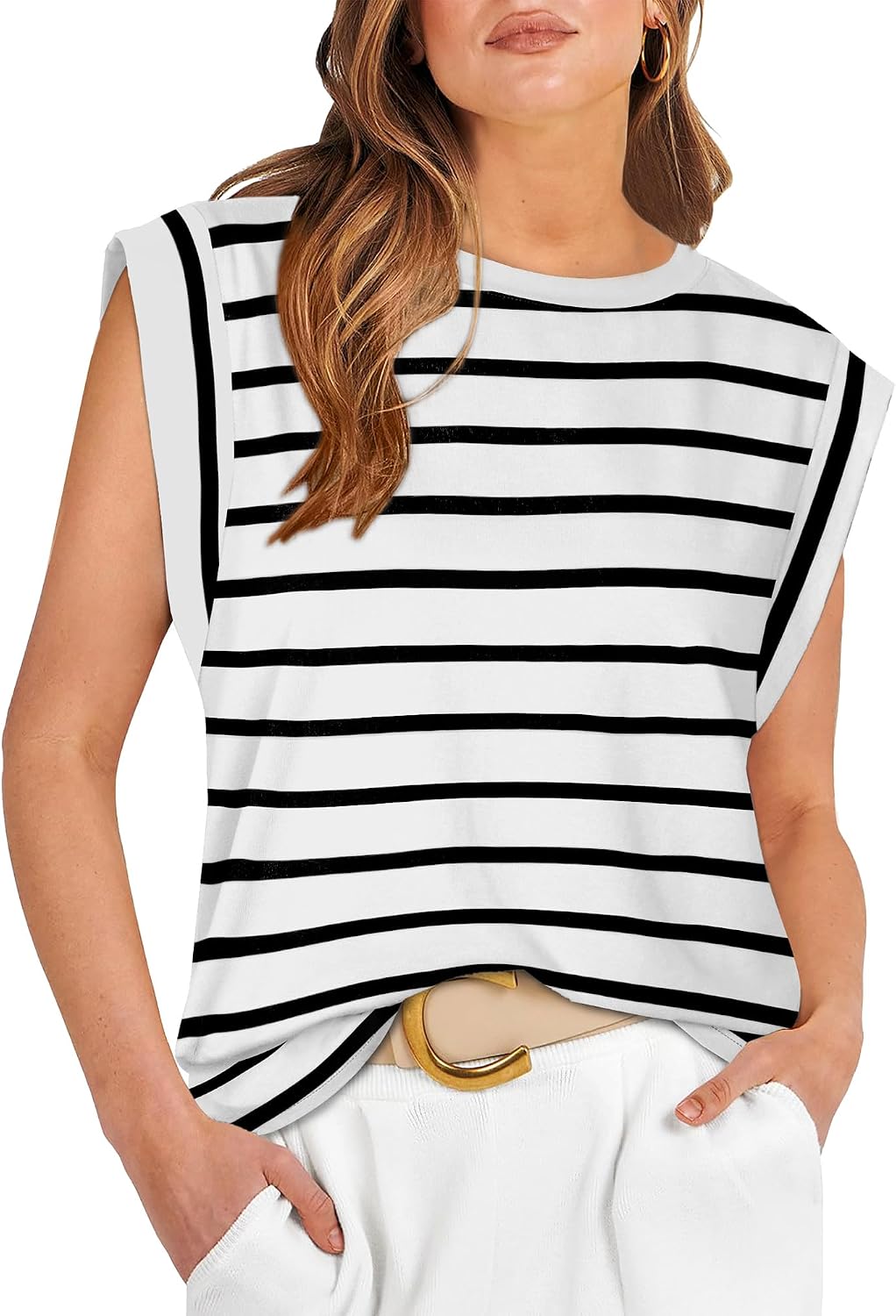 Detalle de WIHOLL Cap Sleeve Tops for Women: Loose-Fit Summer Basic Tee for Casual to Business-Casual