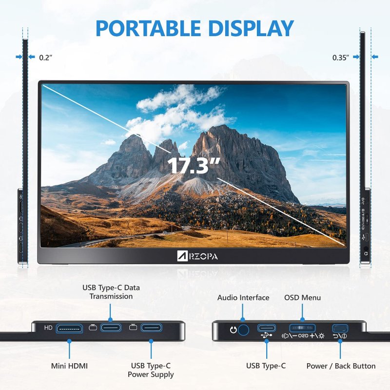 Detalle de Arzopa A1 Max monitor portátil 17,3" FullHD
