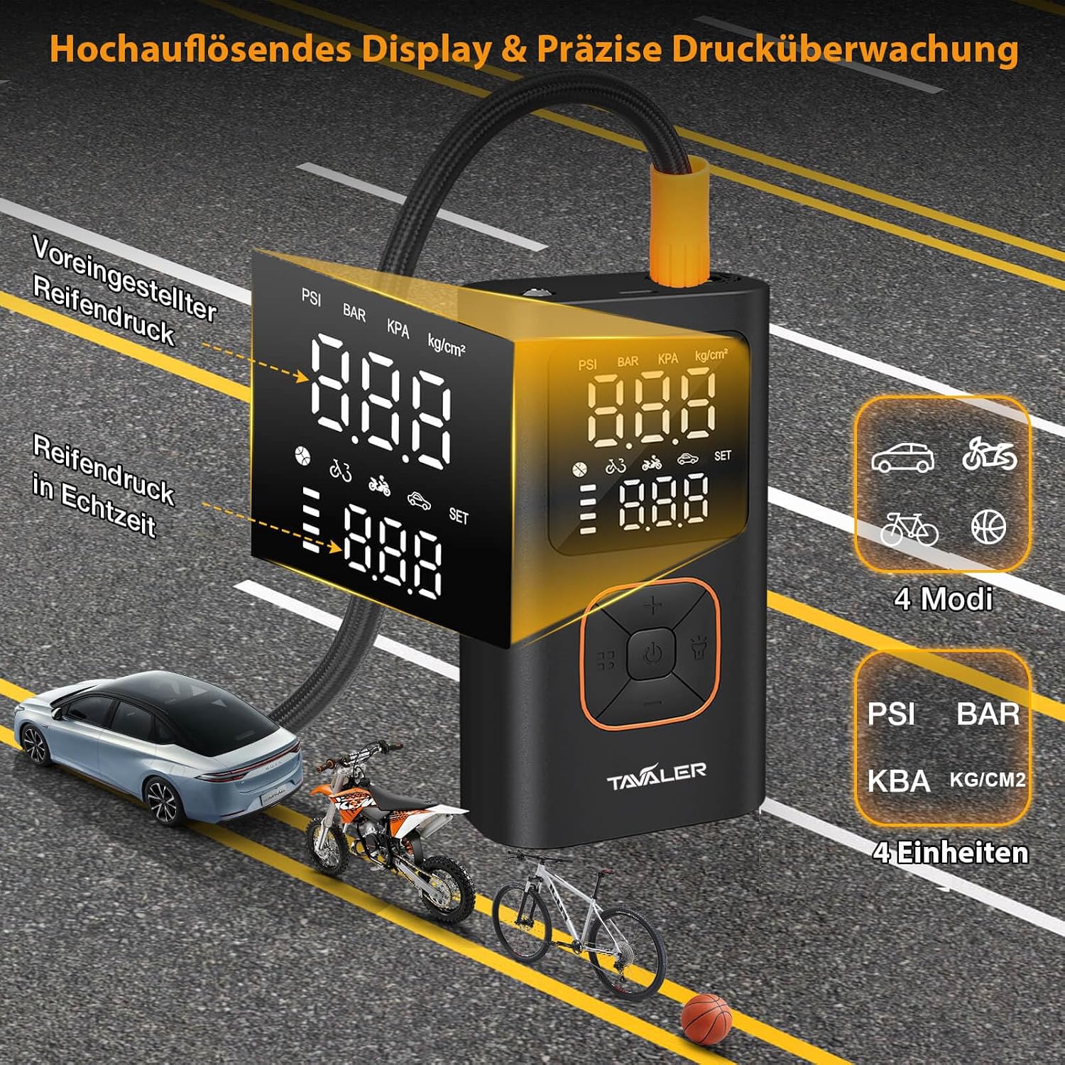 Thumbnail 2 de Tavaler kabellose 150 PSI Akku-Luftpumpe mit Speicherfunktion, Auto-Stop & LED-Licht – kompakt & vielseitig