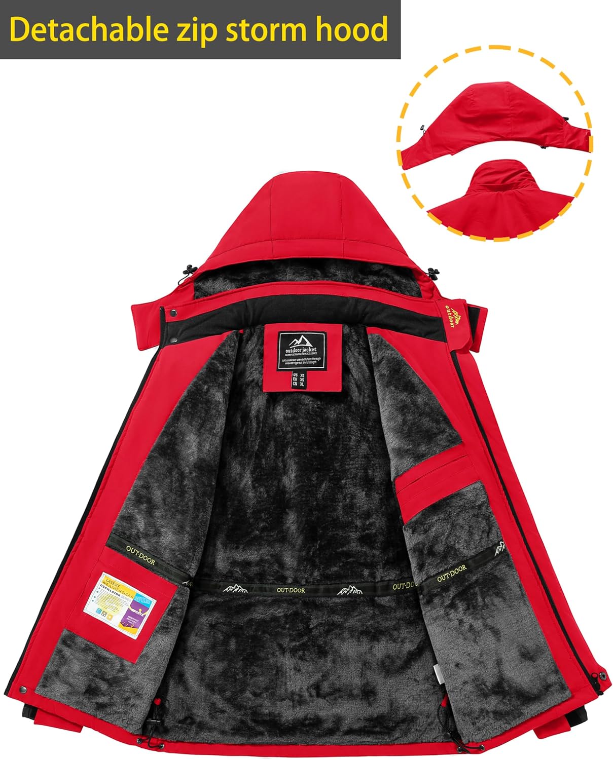 Detalle 2 de TACVASEN Men's Waterproof Fleece-Lined Winter Ski Jacket with Multi-Pocket Design