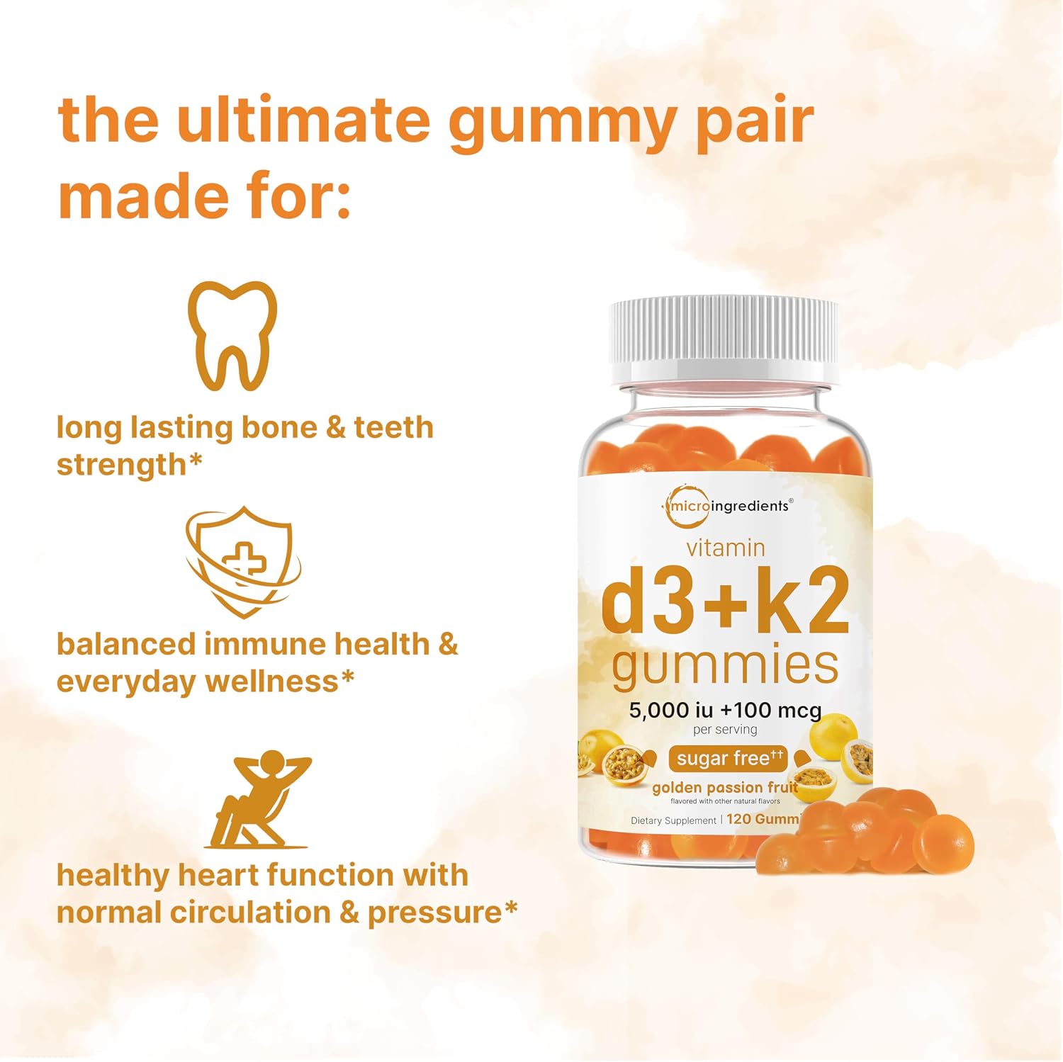 Detalle de Micro Ingredients Vitamin D3 + K2 Gummies 120 Count