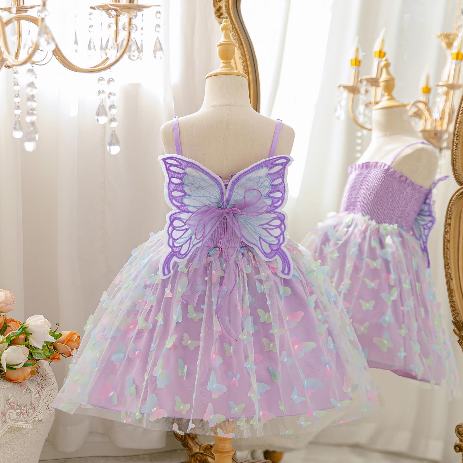 Thumbnail 1 de NNJXD Baby Girl Rainbow Tulle Dress: Fairy Butterfly Party Outfit for Toddlers