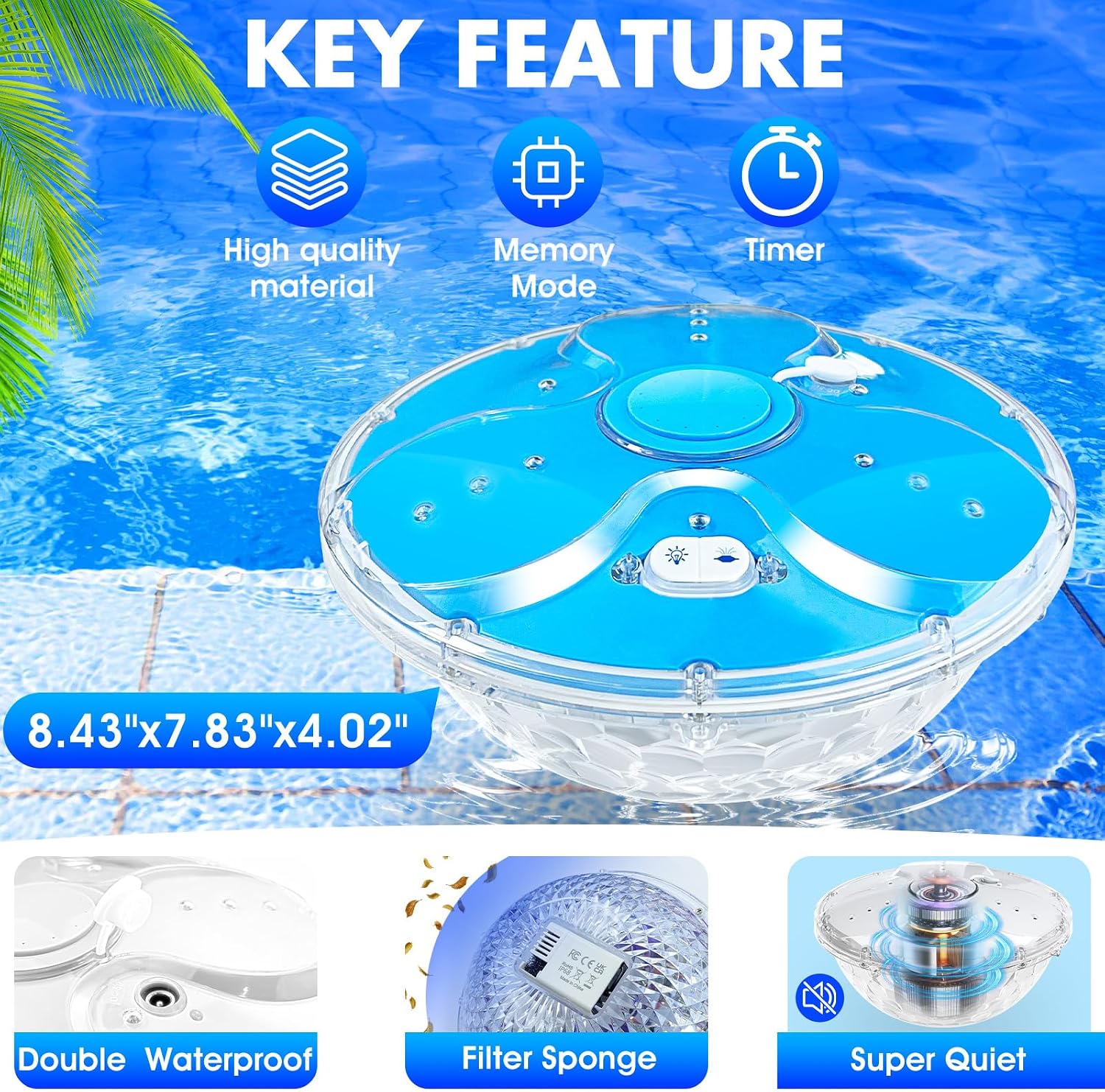 Thumbnail 3 de DeeprBling Schwimmender Springbrunnen mit Lichtshow – Wasserfontäne im Pool mit Anker, 2 Sprühmodi & 7 Lichtmodi, Fernbedienung & IP68