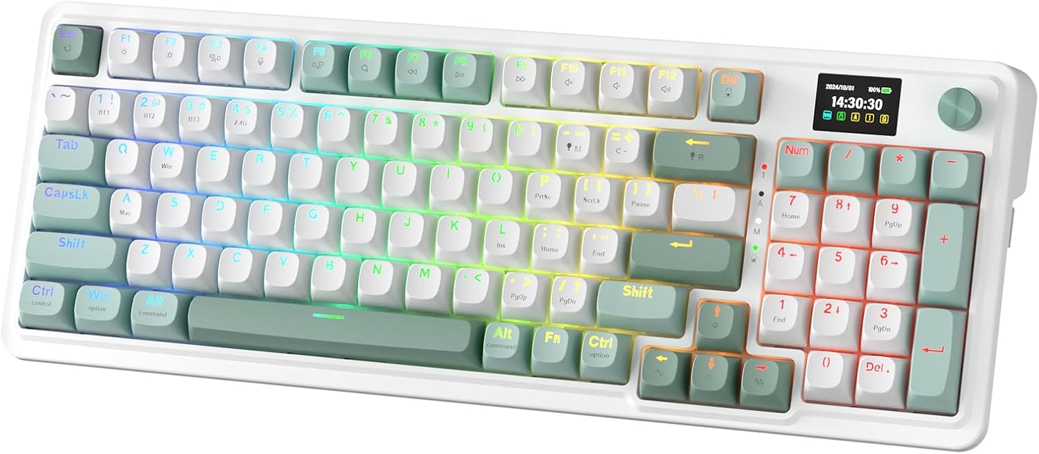 Detalle de Redragon K719 Kabellose Gasket-Gaming-Tastatur mit 95 Tasten, TFT-Display und linearen Mint Mambo Switches