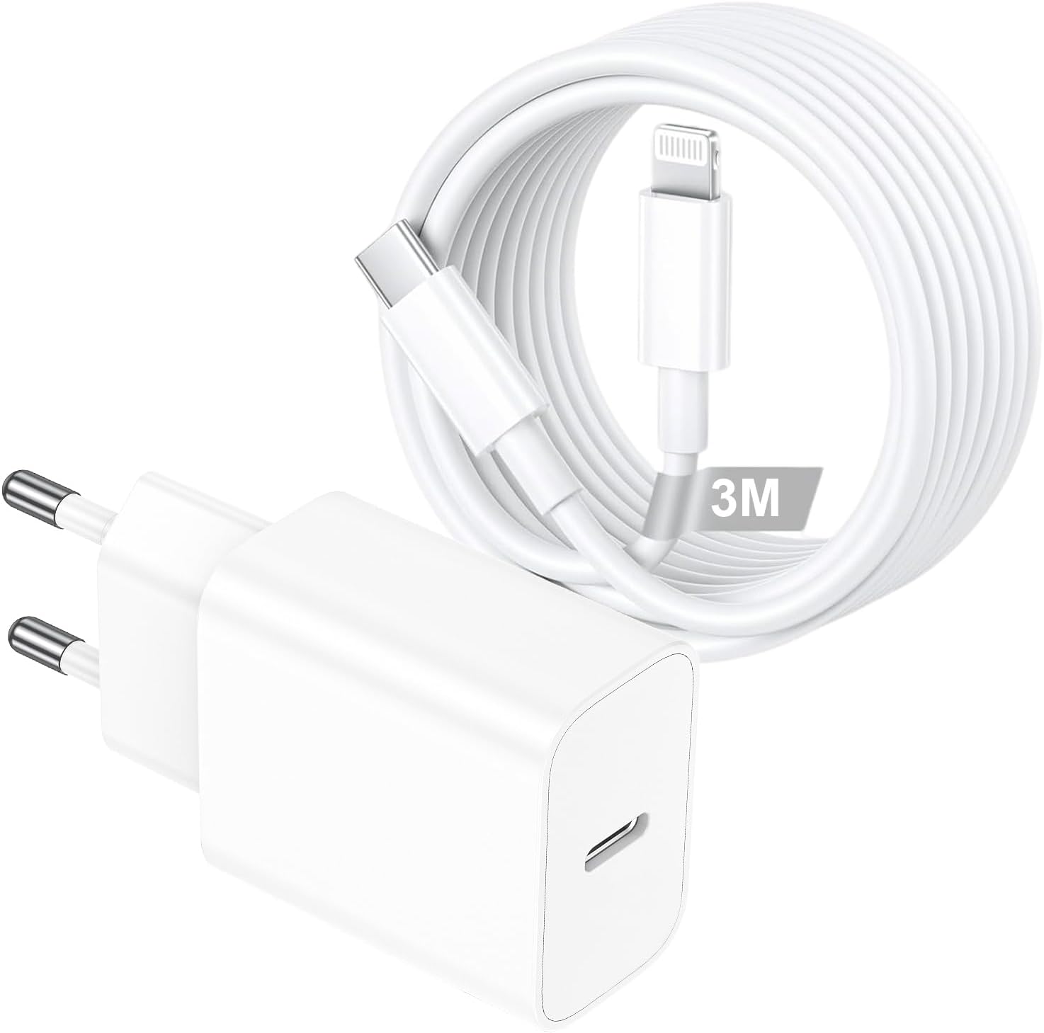 Detalle de Cargador 20W iPhone con cable USB‑C a Lightning 3m