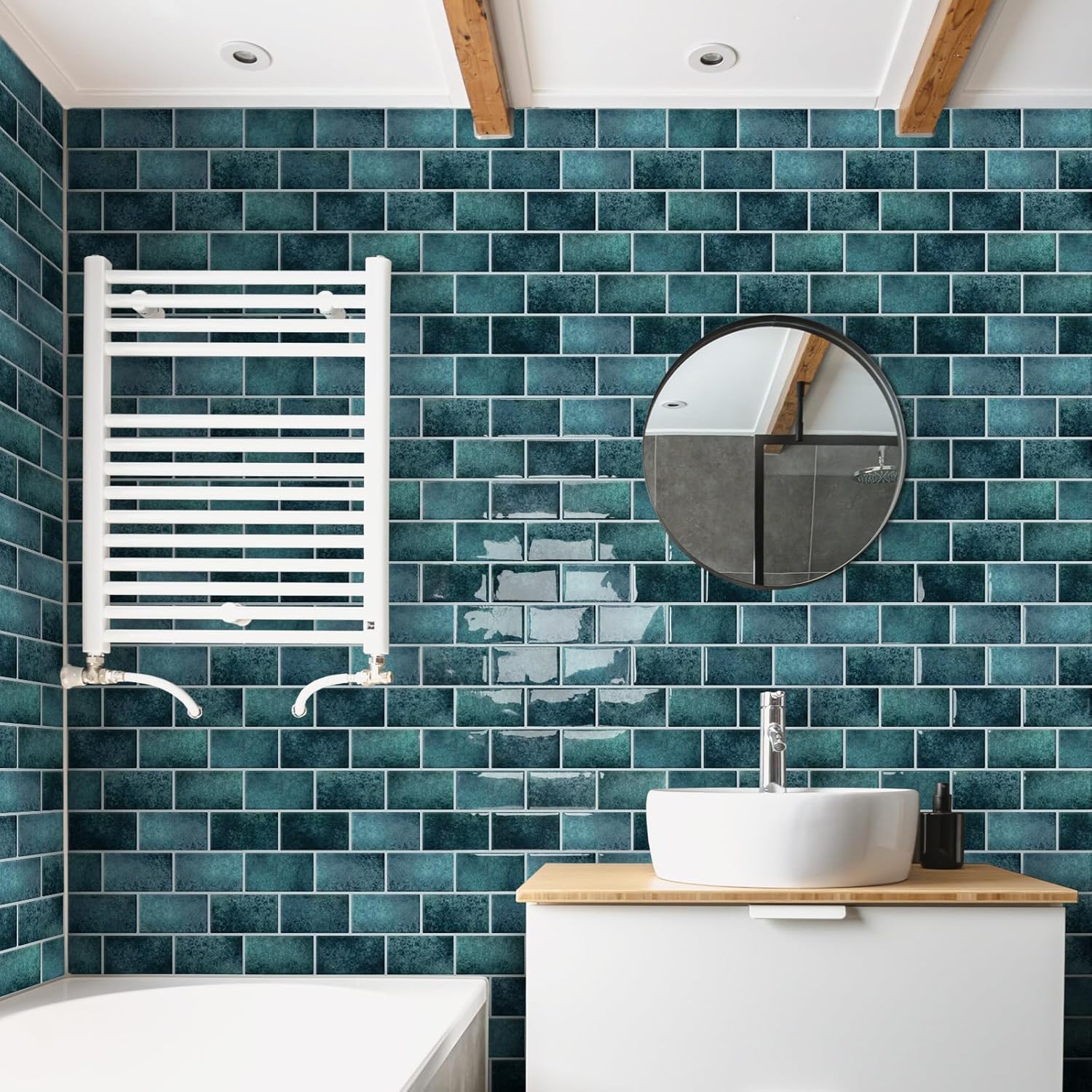 Detalle de DEWOO Dark Green Peel and Stick Wall Tiles 10 Sheets