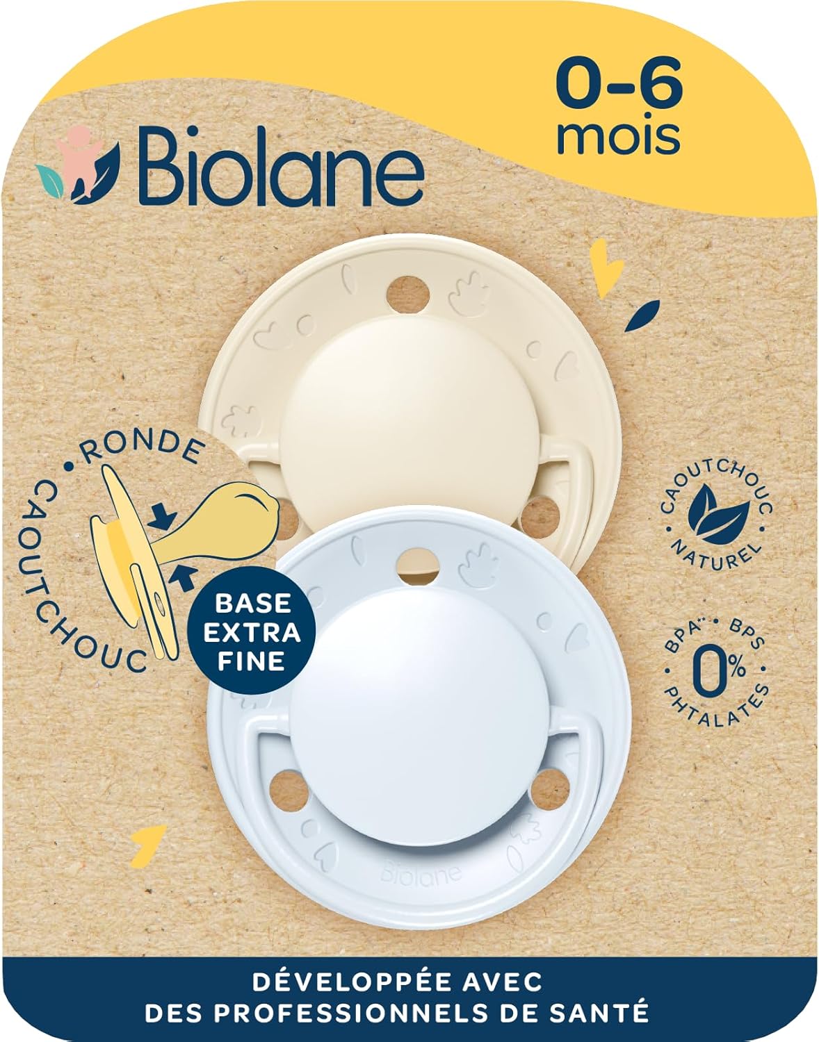 Thumbnail 1 de BIOLANE tétines rondes extra-fines 0 à 6 mois lilas et beige en caoutchouc naturel