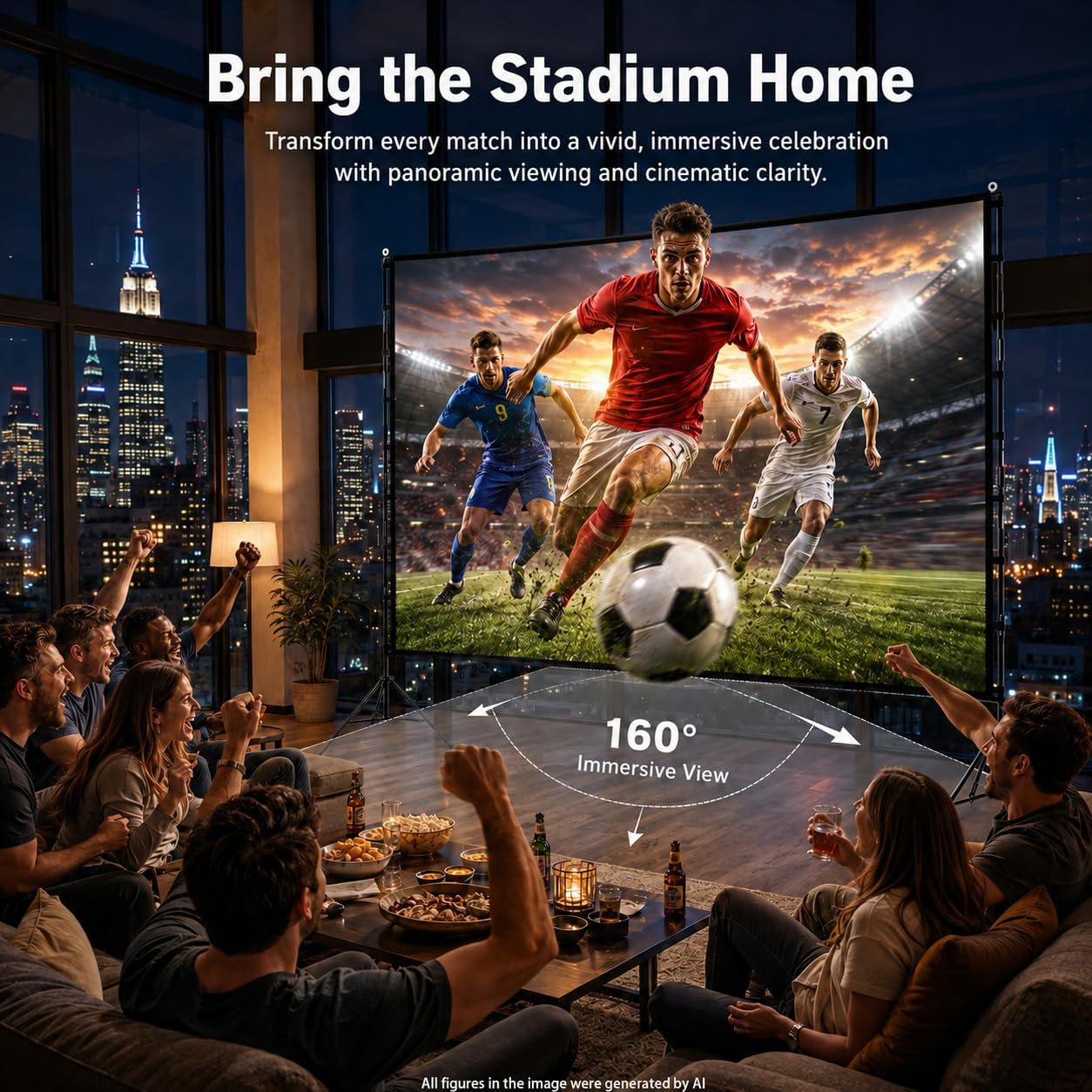 Detalle 2 de TOWOND Outdoor Projector Screen with Stand, 120-inch Portable 16:9 (Double-Sided) Foldable Projection Screen