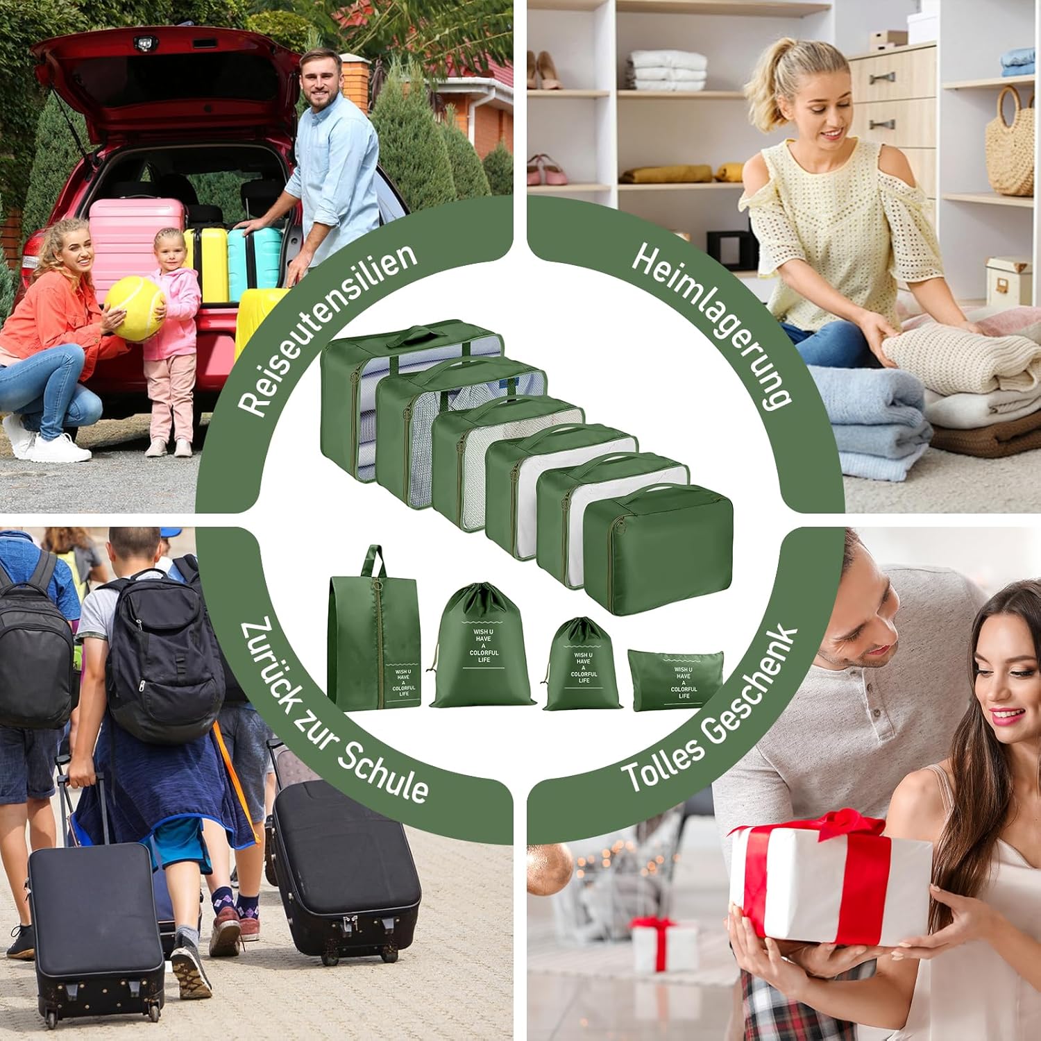 Thumbnail 6 de Koffer Organizer Set mit 10 Packing Cubes (olivgrün) – Reise-Organizer für Koffer, Schuhe & Wäsche