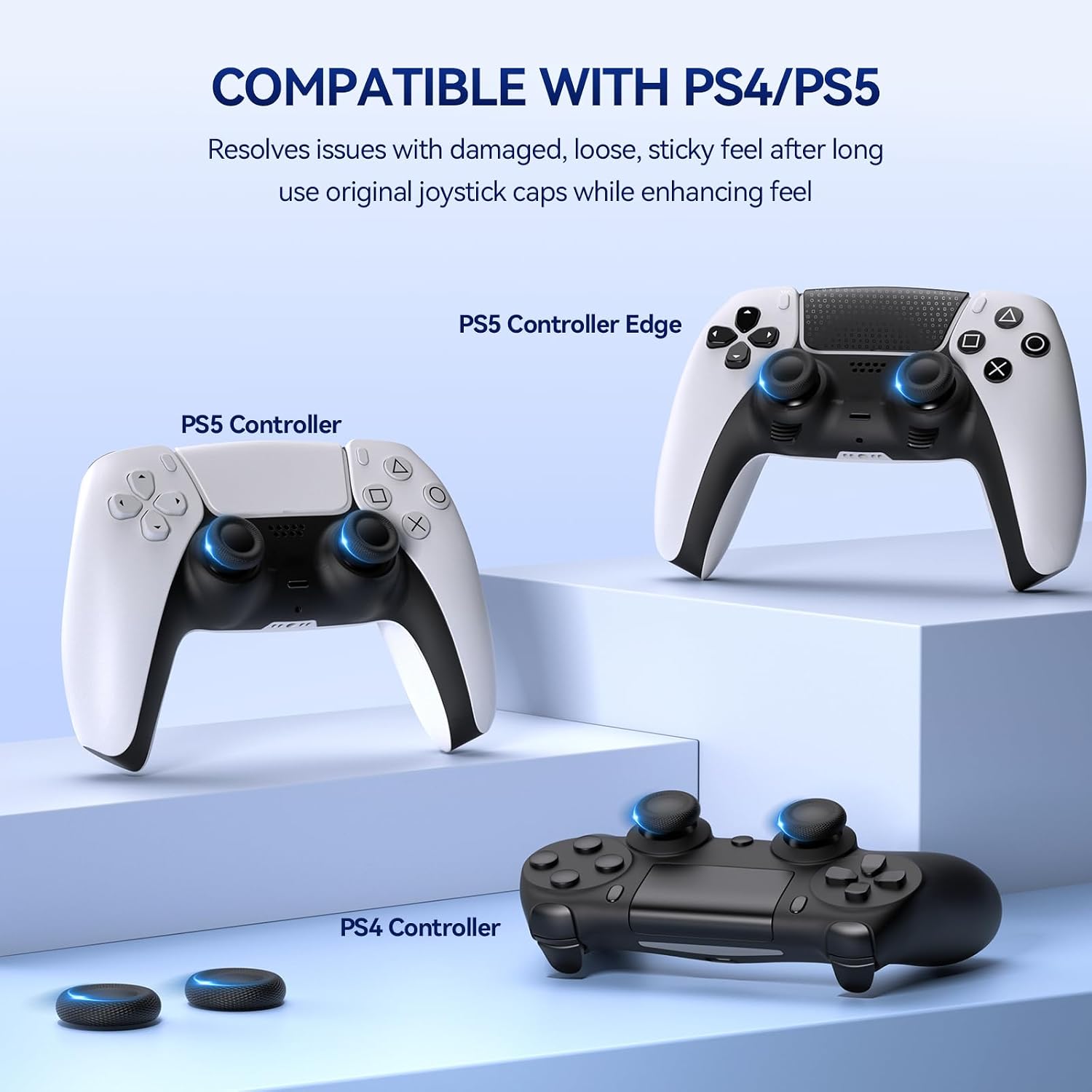 Thumbnail 2 de NEWDERY Joystick Grip Caps for PS5/PS4, Textured TPU, Black, 6-Pack