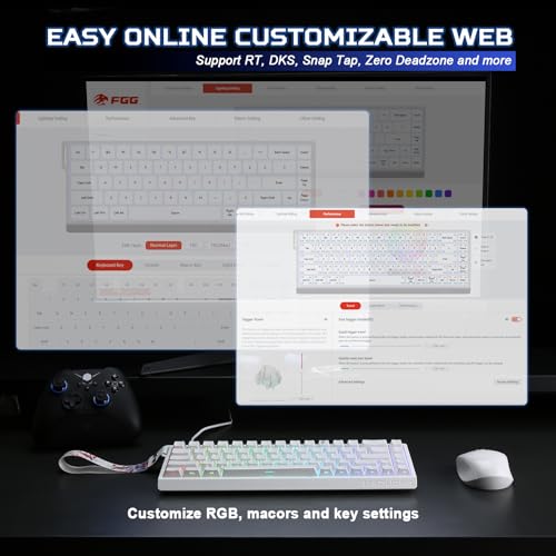 Detalle 2 de YUNZII MAD68 HE Clavier Gamer Filaire 8000Hz (Blanc, Magnetic Amber Pro)